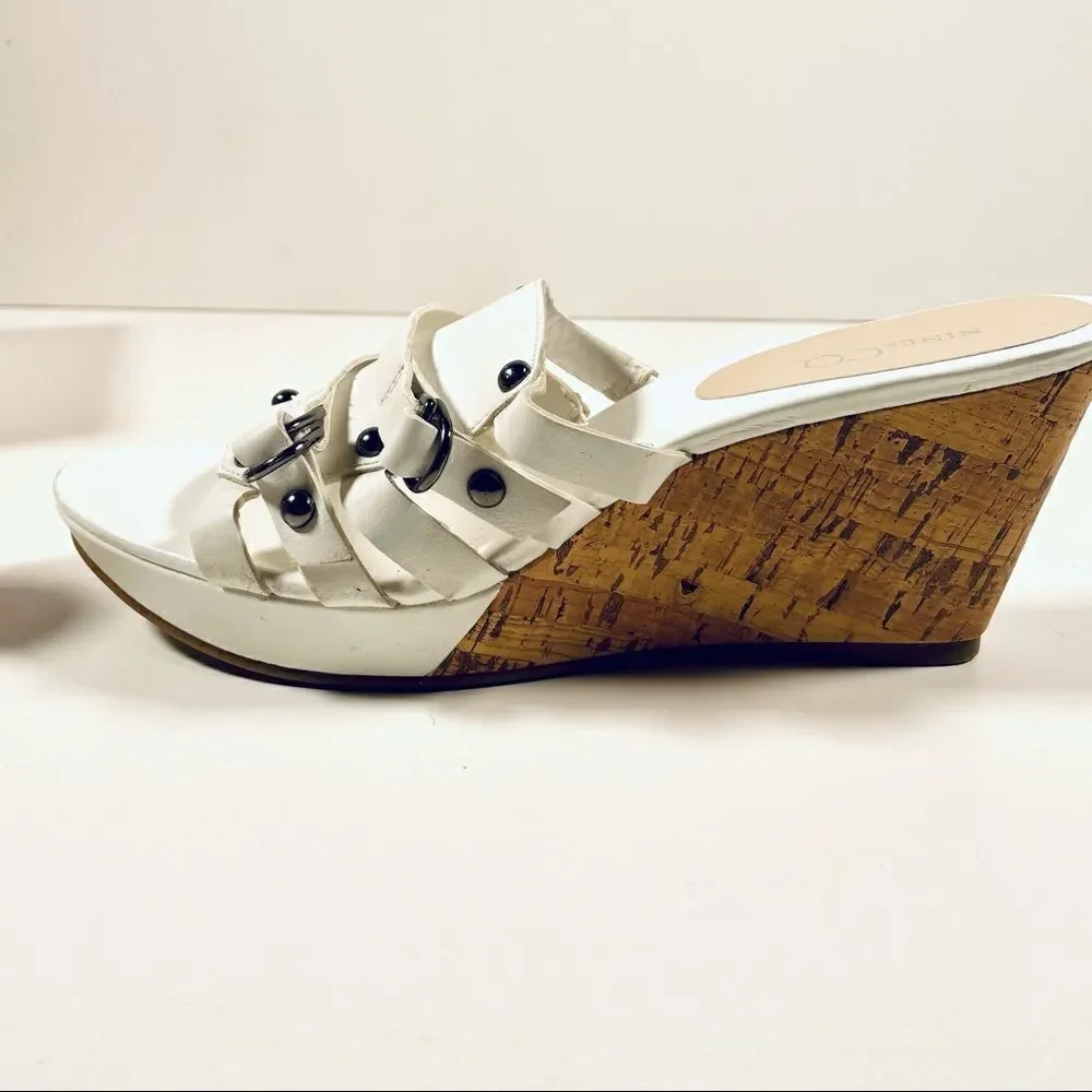 New Nine & co White / Silver Cork Wedge Sandals